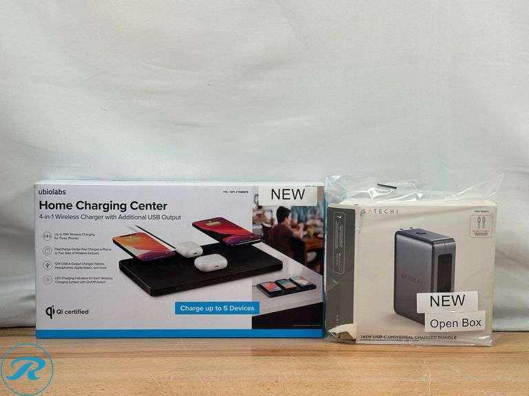 Ubio Labs 4-in-1 Wireless Charging Pad- New; Satechi: 145W USB-C 4-Port GaN Travel Charger- New/ Open Box - Roller Auctions