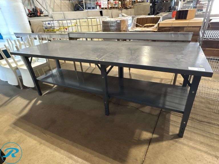 Metal Work Table with Lower Shelf, 8’ x 3’ x 34”H - Roller Auctions