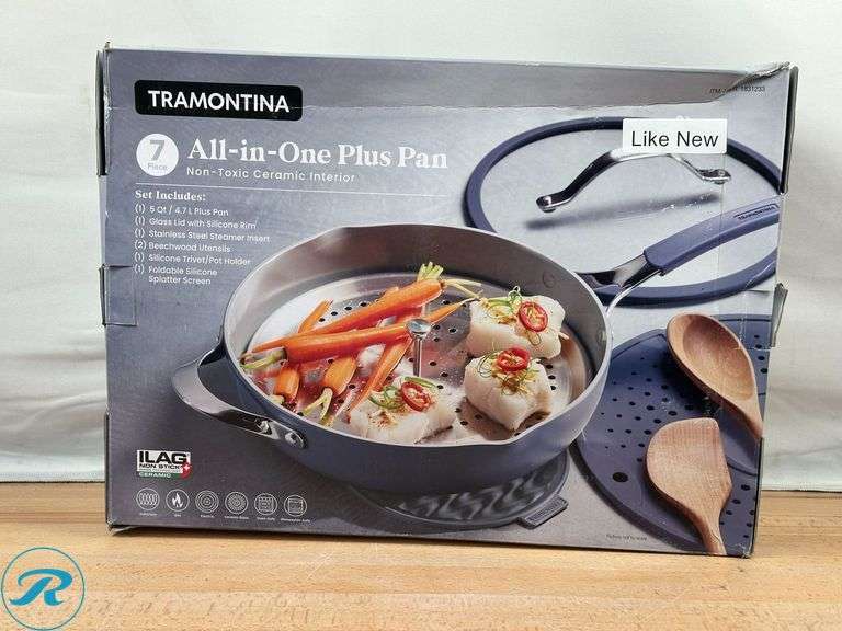 Tramontina 5-quart All-In-One Plus Ceramic Non-Stick Pan, 7-piece Set - Like New - Roller Auctions