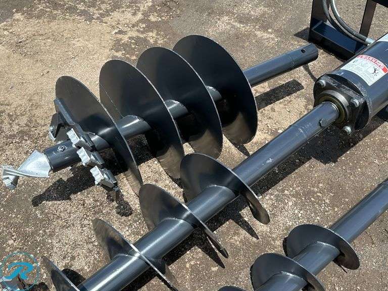 New JCT Hydraulic Posthole Digging Attachment To Fit Skid Steer Loader, With 9", 12" & 18" Auger Bits - Roller Auctions