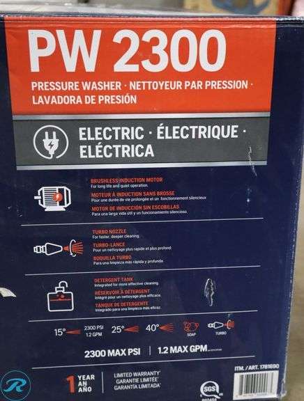 Husqvarna Electric PW 2300 Pressure  Washer - Like New/Return Reason: Leaking - Roller Auctions