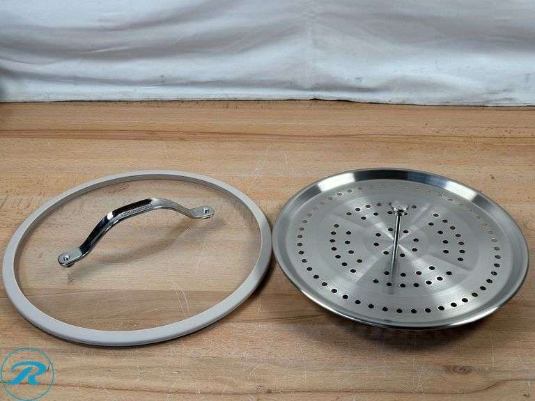 (2) Tramontina 5-quart All-In-One Plus Ceramic Non-Stick Pan, 7-piece Set - Used - (1) Glass Lid is damaged at Silicone top - Roller Auctions