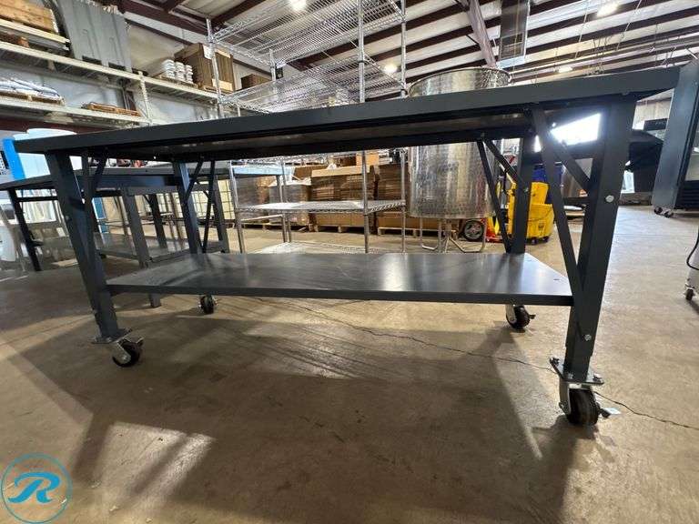 Metal Work Table with Lower Shelf and Casters, 72” x 30” x 36”H - Roller Auctions
