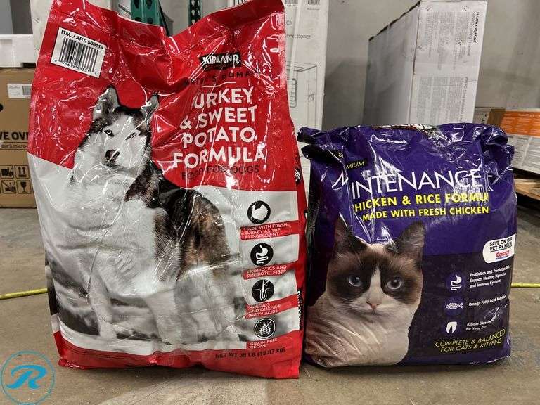 Kirkland Signature Nature's Domain Turkey and Sweet Potato Dog Food 35 lb.- New, Damaged Package; Kirkland Signature Chicken and Rice Cat Food 25 lbs.- New/ Damaged Package - Roller Auctions