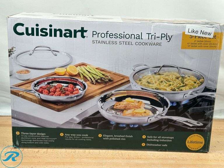 Cuisinart Tri-Ply Clad Stainless Steel 5-piece Skillet Set - Like New - Roller Auctions