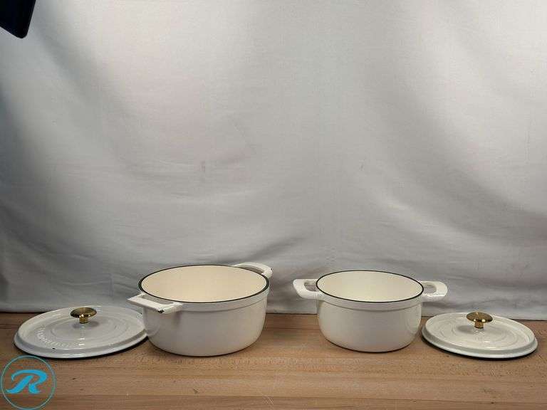 Tramontina 4-quart & 6-quart Enameled Cast Iron Round Dutch Oven, 2-pack - Like New/Chipped Handle - Roller Auctions