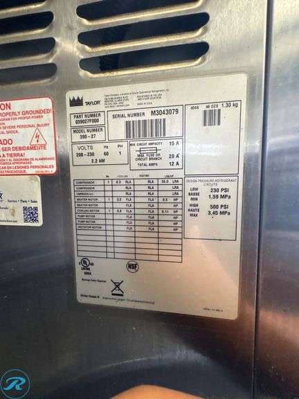 Taylor Model 390-27 Frozen Dessert Machine with Cart, 208-230V - Roller Auctions