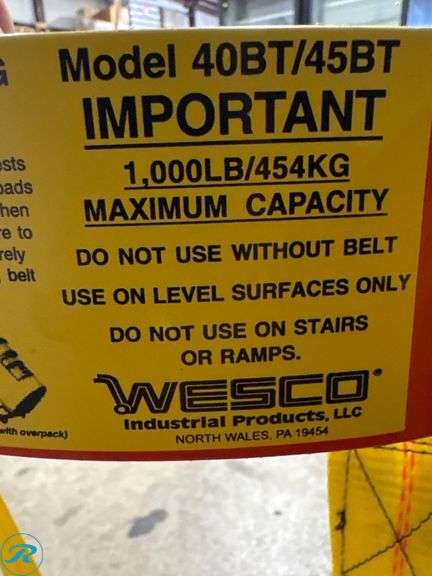 Wesco Model 40BT/45BT Heavy-Duty Barrel Hand Truck with 1,000 lb Capacity - Roller Auctions