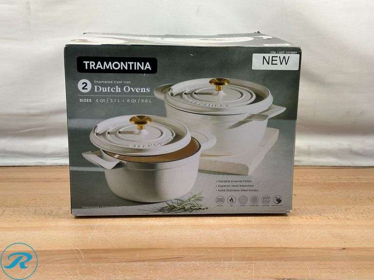 Tramontina 4-quart & 6-quart Enameled Cast Iron Round Dutch Oven, 2-pack - New - Roller Auctions