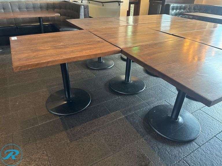 (4) Wood Dining Tables with Metal Pedestal Bases, 36in x 36in - Roller Auctions
