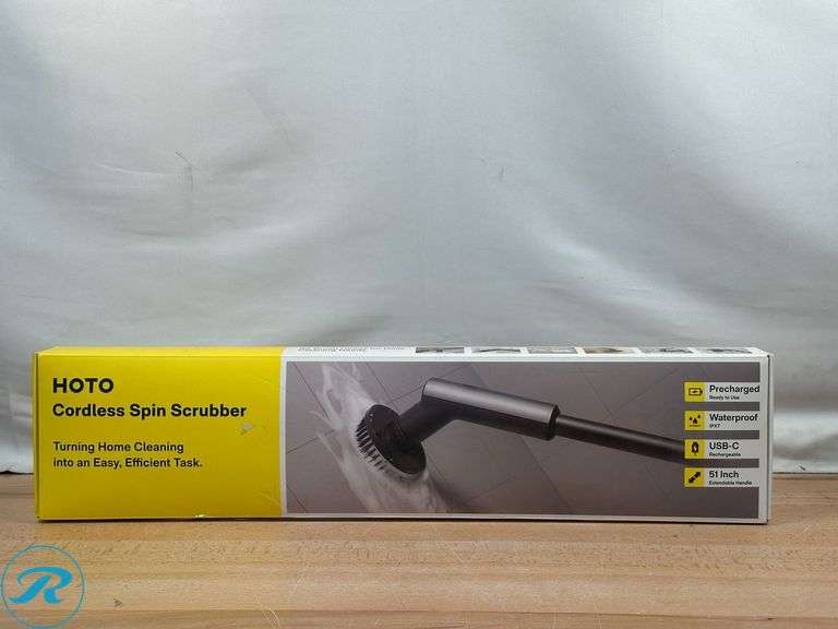 HOTO Cordless Spin Scrubber: 2.5 N·M torque, six brush heads, IPX7 rated - Like New - Roller Auctions