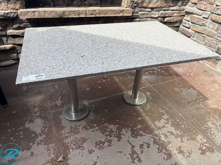 Stone Table Top Table with Dual Metal Pedestal Base, 50” x 32” x 30”H - Roller Auctions