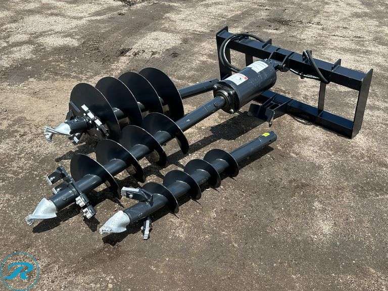 New JCT Hydraulic Posthole Digging Attachment To Fit Skid Steer Loader, With 9", 12" & 18" Auger Bits - Roller Auctions