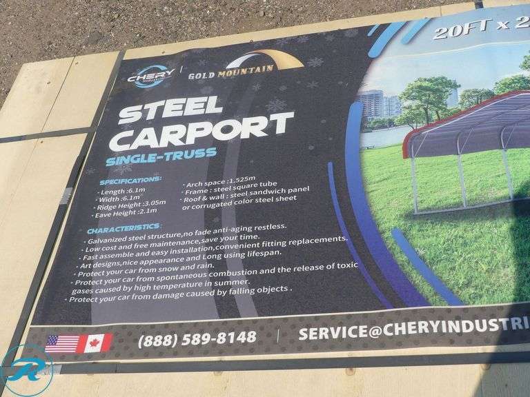 New Chery Industrial M2020 Gold Mountain Steel Carport, 20' x 20' - Roller Auctions