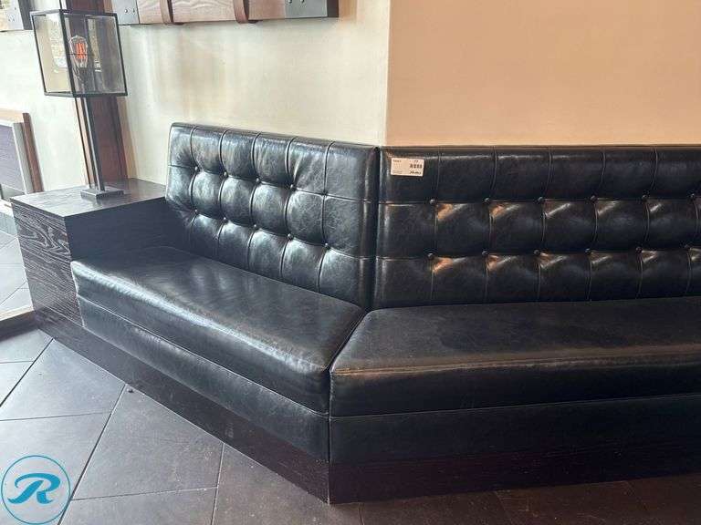 Black Tufted Vinyl Sectional Seating with (2) 18” End Tables with Lights, 122” x 42” - Roller Auctions