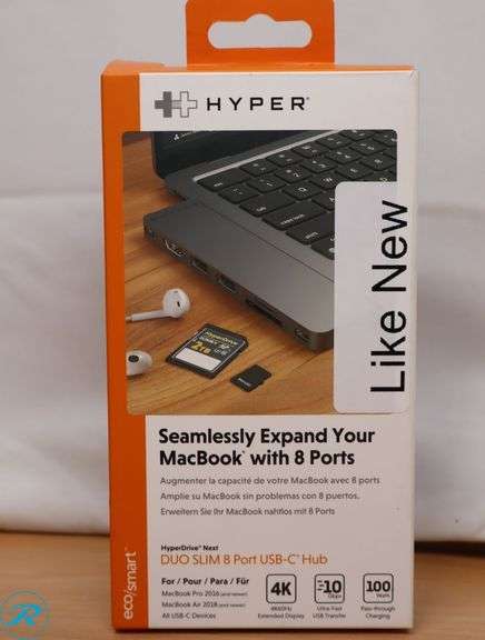 Hyper - HyperDrive Next 8 Port USB-C Hub, 4K HDMI, USB4/Thunderbolt 4, 1 USB-C, 2 USB-A, microSD/SD, travel dock for MacBook/PC, Space Gray - Like New - Roller Auctions