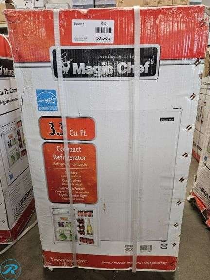 Magic Chef HMR330WE 3.3 Cu. Ft. Compact Refrigerator (Water Damage to Box, However No Damage to Internal Packaging or Unit) - Roller Auctions