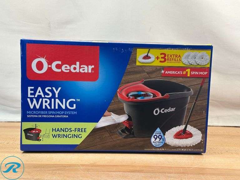 O-Cedar EasyWring Spin Mop & Bucket System with 3 Refills- New; Scrub Daddy / Scrub Mommy Dual-Sided Scrubber Sponge Scratch Free 8 Pack- (1) New, (1) New/ Missing 4 units - Roller Auctions