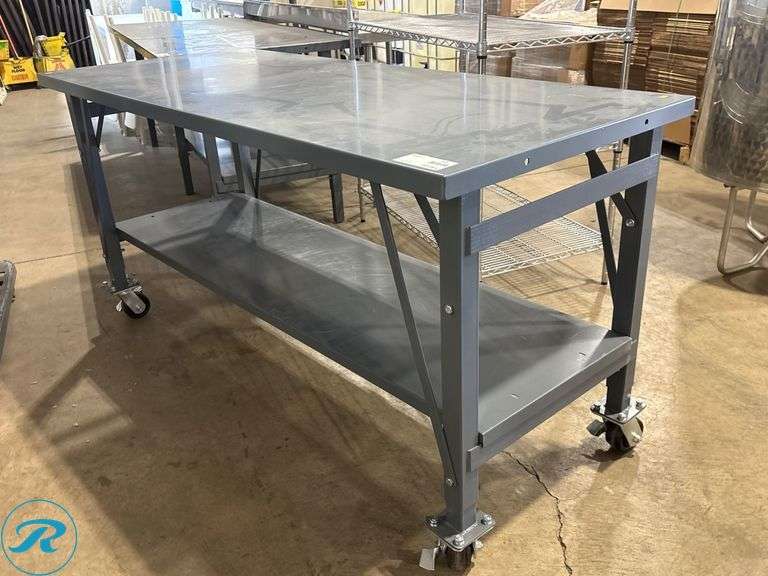 Metal Work Table with Lower Shelf and Casters, 72” x 30” x 36”H