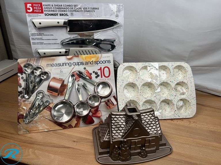 (3) Assorted Baking Items - Like New; Schmidt Bros: 5 Piece Knife & Shear Combo Set- Like New - Roller Auctions