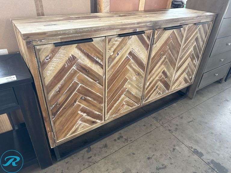 Wooden Sideboard With Chevron Pattern Doors, 15″x66″
