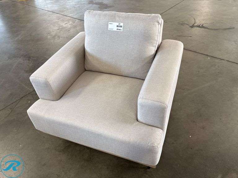 Single Upholstered Armchair With Wooden Base and Detached Metal Leg