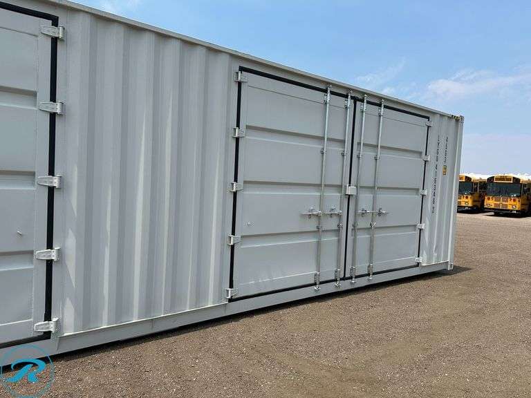 New 40' Steel Storage Container, High Cube, 9'6" High, 8' Wide, (2) Double Door Side Openings - Roller Auctions