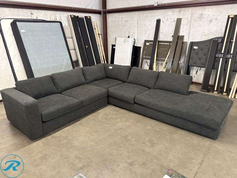Gray Upholstered L-Shaped Sectional Sofa