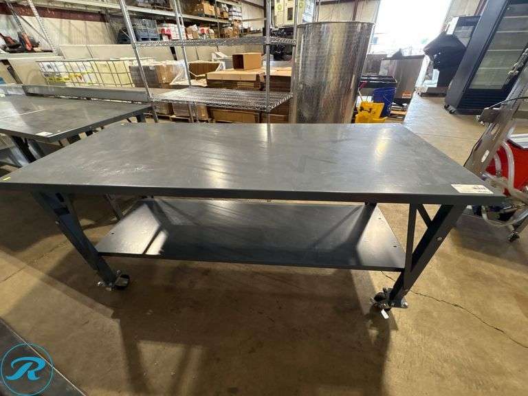 Metal Work Table with Lower Shelf and Casters, 72” x 30” x 36”H - Roller Auctions