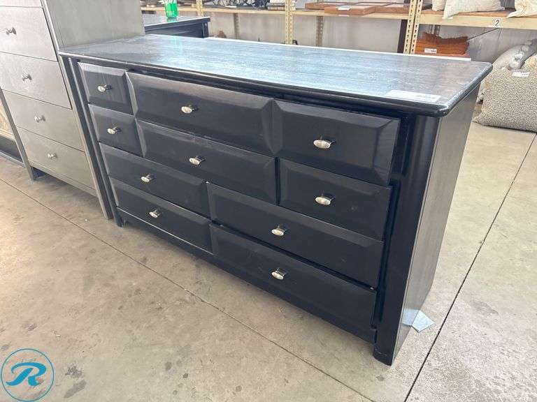 Black 8-Drawer Dresser with Wood Top, 18”x56”