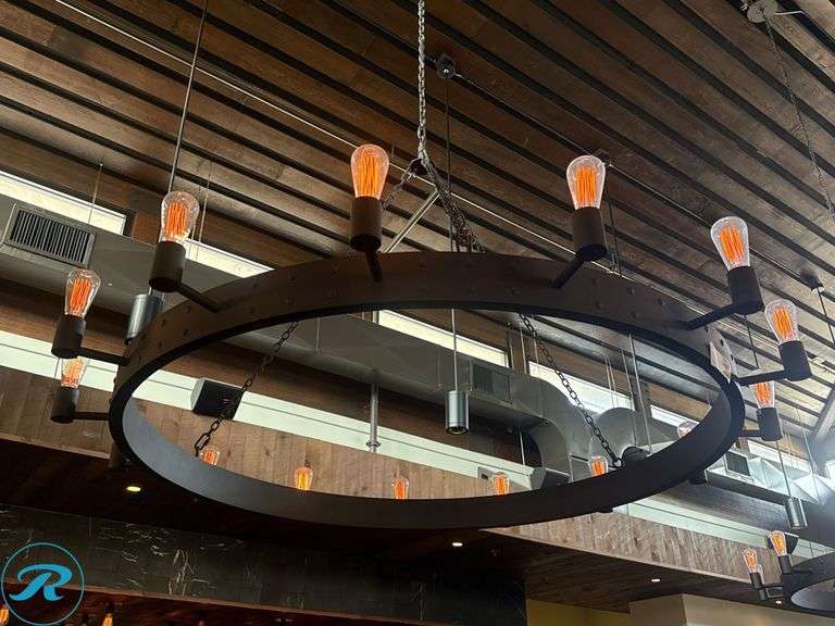 Metal Circular Chandelier with Exposed Bulbs, 60 in - Roller Auctions