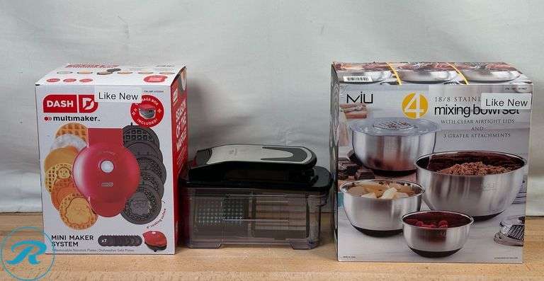 Dash MultiMaker Mini Waffle System- Like New; MIU Manual Hand Food Chopper- Used - Roller Auctions