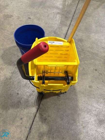 Rubbermaid WaveBrake Mop Bucket with Wringer, Blue Bucket, and Mop - Roller Auctions