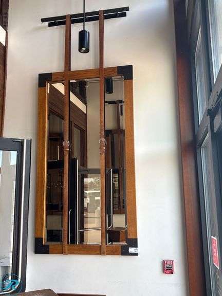 Mirror With Wood Frame and Leather Strap Accents, 7’H x 46″W - Roller Auctions