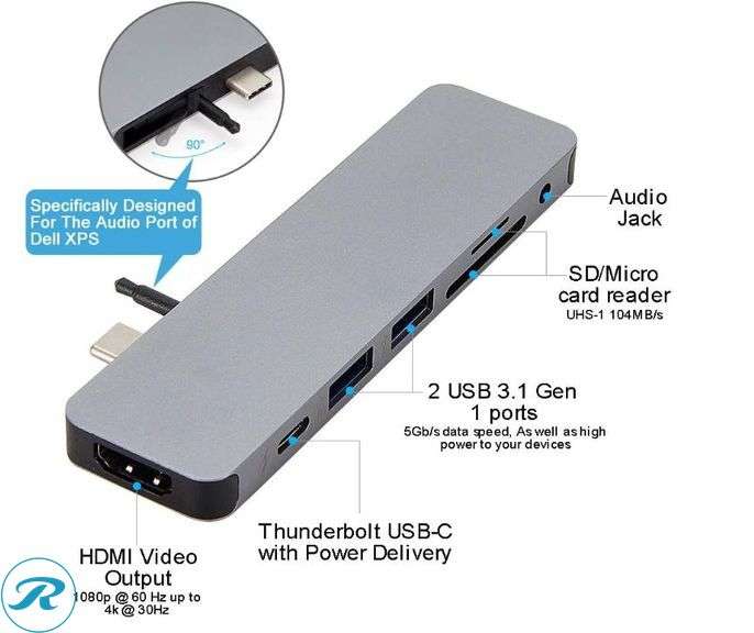 HyperDrive USB-C Hub Adapter, Solo 7-in-1 Type C Dongle for MacBook Pro, PC w USB-C Port: USBC 60W Power Delivery, USBC 5Gbps Data, 4K HDMI, microSD/SD Card Reader, 2xUSB 3.0, Audio Jack , Grey - Like New - Roller Auctions