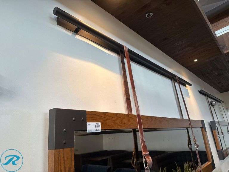 Wood Frame with Leather Strap Accents Mirror, 104in x 54in - Roller Auctions