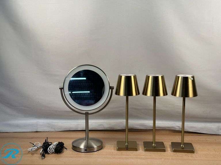 Conair: Halo advance LED Mirror- Used; (3) Mikasa: Touch Control LED Lamps- Used - Roller Auctions
