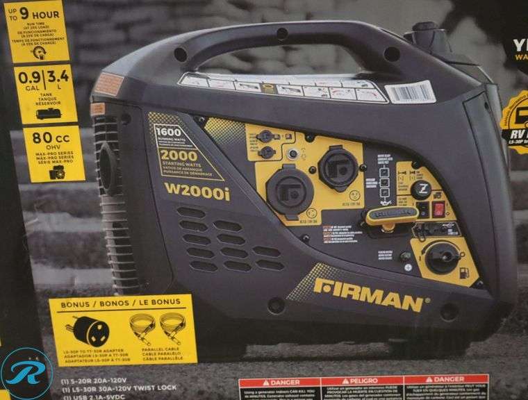 Firman 1600W Running / 2000W Peak Gasoline Powered Inverter Generator - Heavily Used/Untested - Roller Auctions