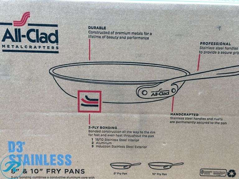 All-Clad D3 Stainless Steel 3-Ply Bonded 2-piece Fry Pan Set - New - Roller Auctions