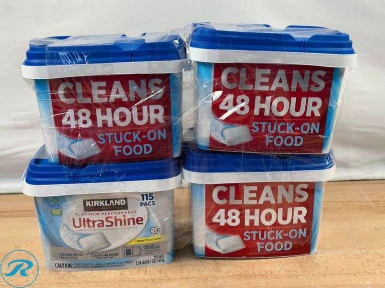 (4) Kirkland Signature Platinum Performance UltraShine Dishwasher Detergent Pacs, 115-count - Like New - Open Box/ Some Missing - Roller Auctions