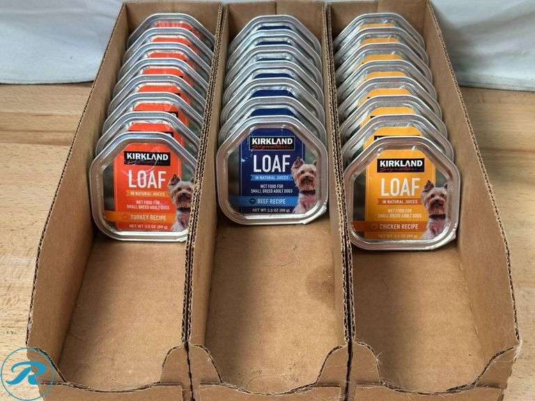Kirkland Signature Pate Wet Dog Food Variety Pack, 3.5 oz, 45-count- New; Kirkland Signature Pate Wet Dog Food Variety Pack, 3.5 oz, 45-count- New/ Missing 22 units ; Vet Works Pill Treats, 120 Soft Chews- New - Roller Auctions