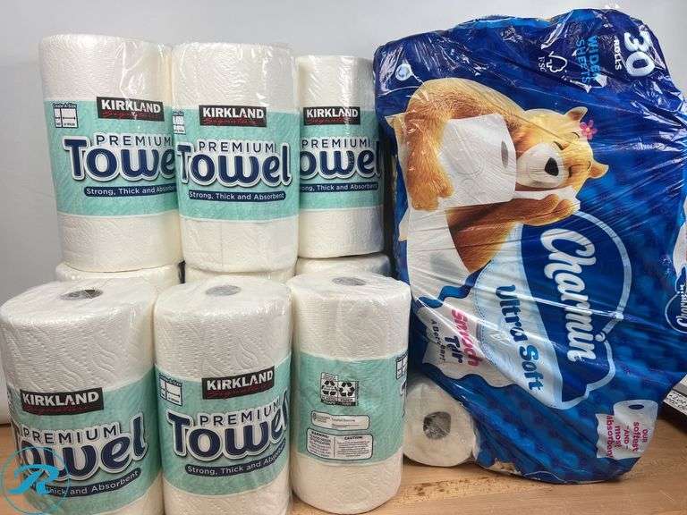 (30 Rolls) Charmin Ultra Soft Bath Tissue- New/ Damaged Package; (9)Kirkland Signature Paper Towels- New - Roller Auctions