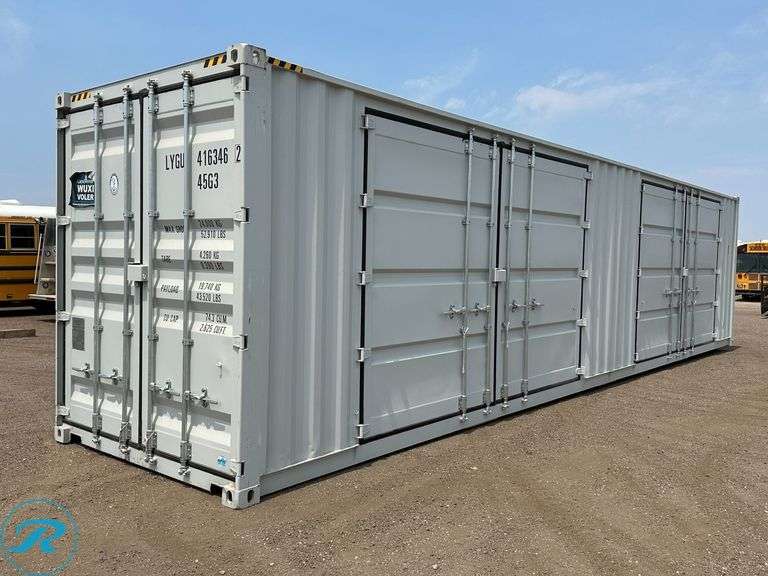 New 40' Steel Storage Container, High Cube, 9'6" High, 8' Wide, (2) Double Door Side Openings - Roller Auctions