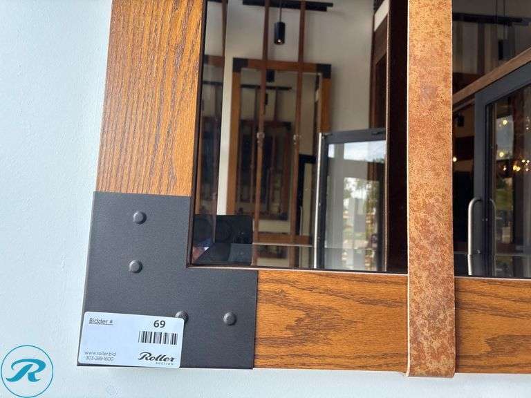 Mirror With Wood Frame and Leather Strap Accents, 7’H x 46″W - Roller Auctions