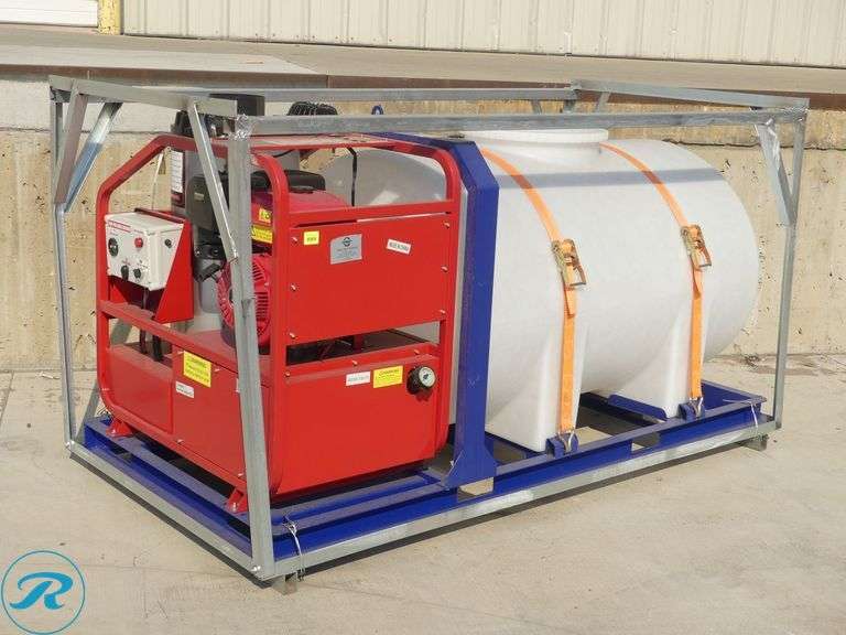 New Chery Industrial Hot Water Pressure Washer, 4000 PSI, Diesel Burner, Gas Engine, Hose and Wand, Skid Mounted With Fork Pockets - Roller Auctions