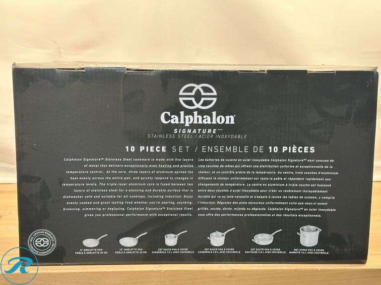 Calphalon Signature 5-Ply 10-piece Stainless Steel Cookware Set - New - 8" Omelette Pan is Used - Roller Auctions