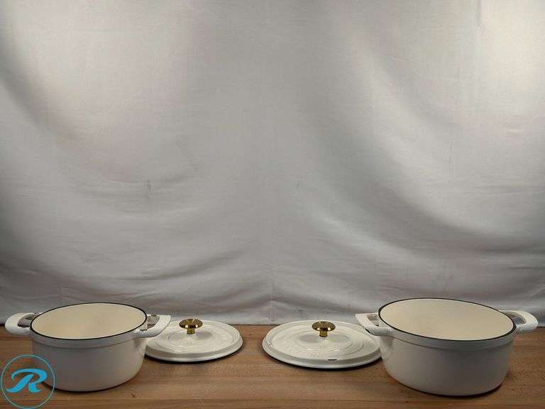 Tramontina 4-quart & 6-quart Enameled Cast Iron Round Dutch Oven, 2-pack - Like New - Chipped/ Never Used - Roller Auctions