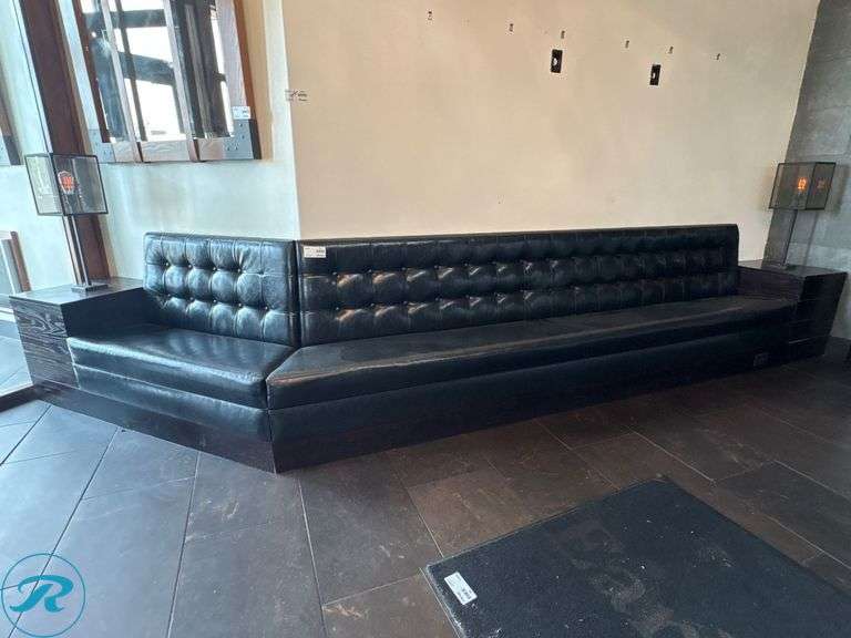 Black Tufted Vinyl Sectional Seating with (2) 18” End Tables with Lights, 122” x 42” - Roller Auctions