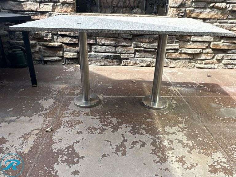 Stone Table Top Table with Dual Metal Pedestal Base, 50” x 32” x 30”H - Roller Auctions