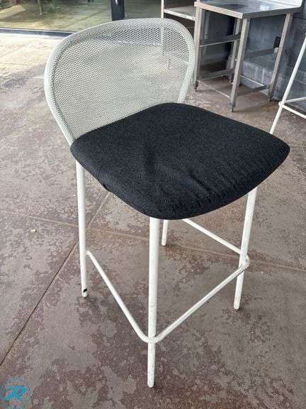 (10) White Metal Bar Stools with Black Cushions - Roller Auctions